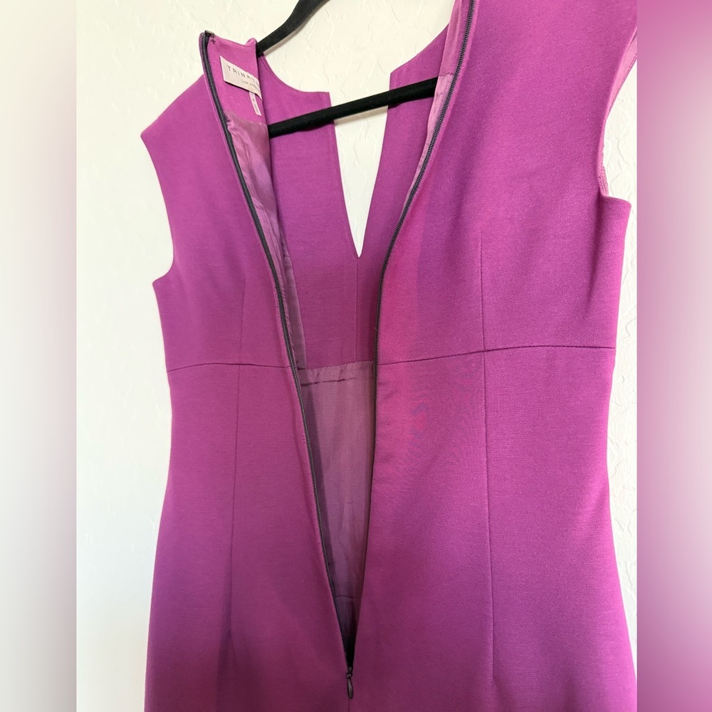 TRINA TURK Plum/Purple Sheath Dress w/ Floral Embellishments - Size 4 - Picture 4 of 5